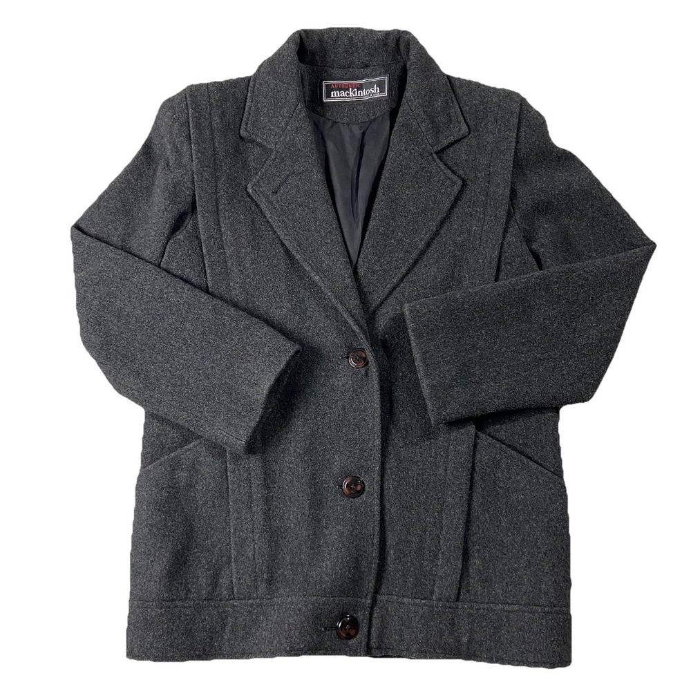 VTG MacKintosh 100% Wool Single Breasted Pea Coat Mid-length Gray Women M Preppy